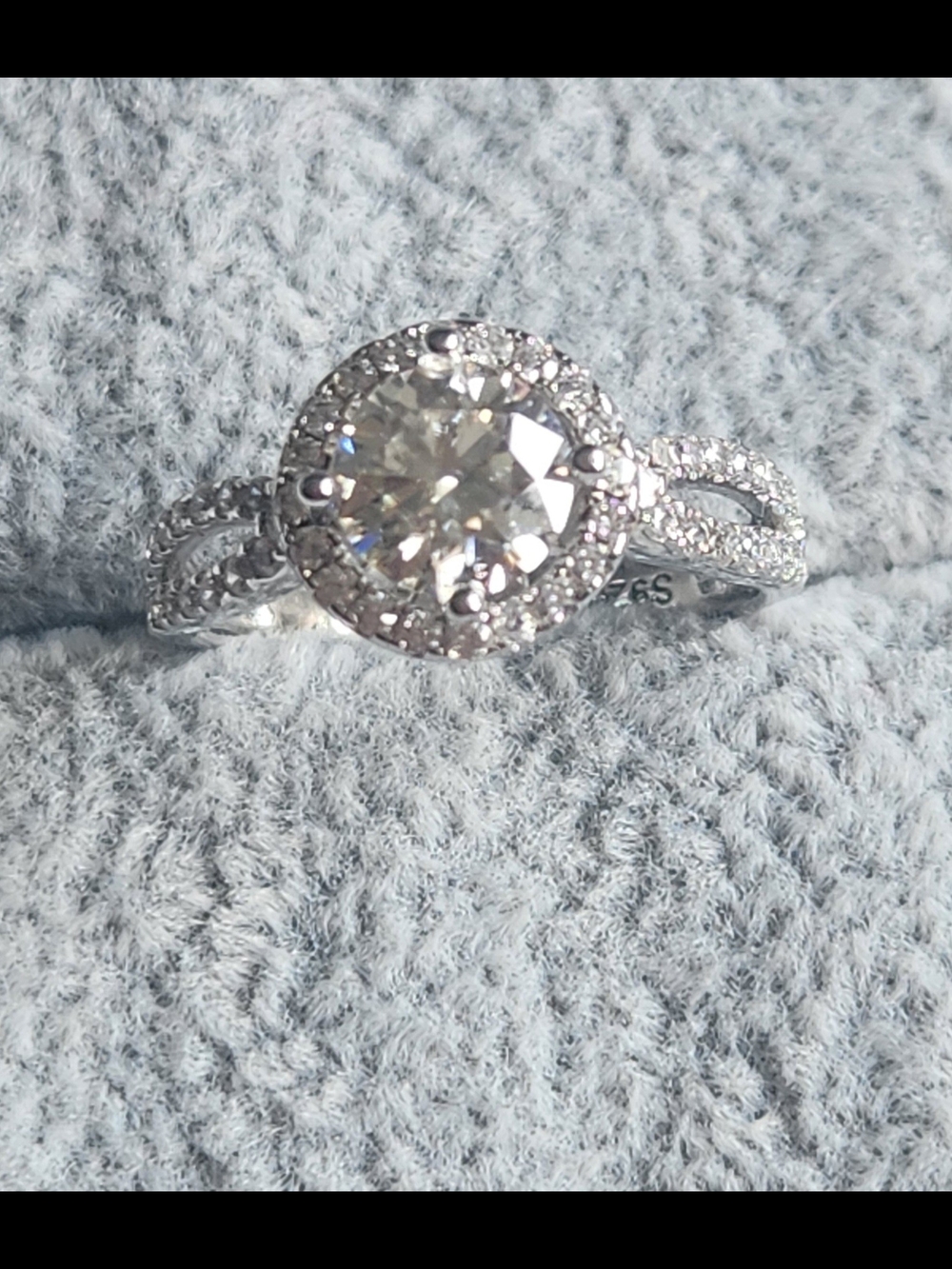 Sterling Silver Halo Engagement Ring with Lab Moissanite Center Stone